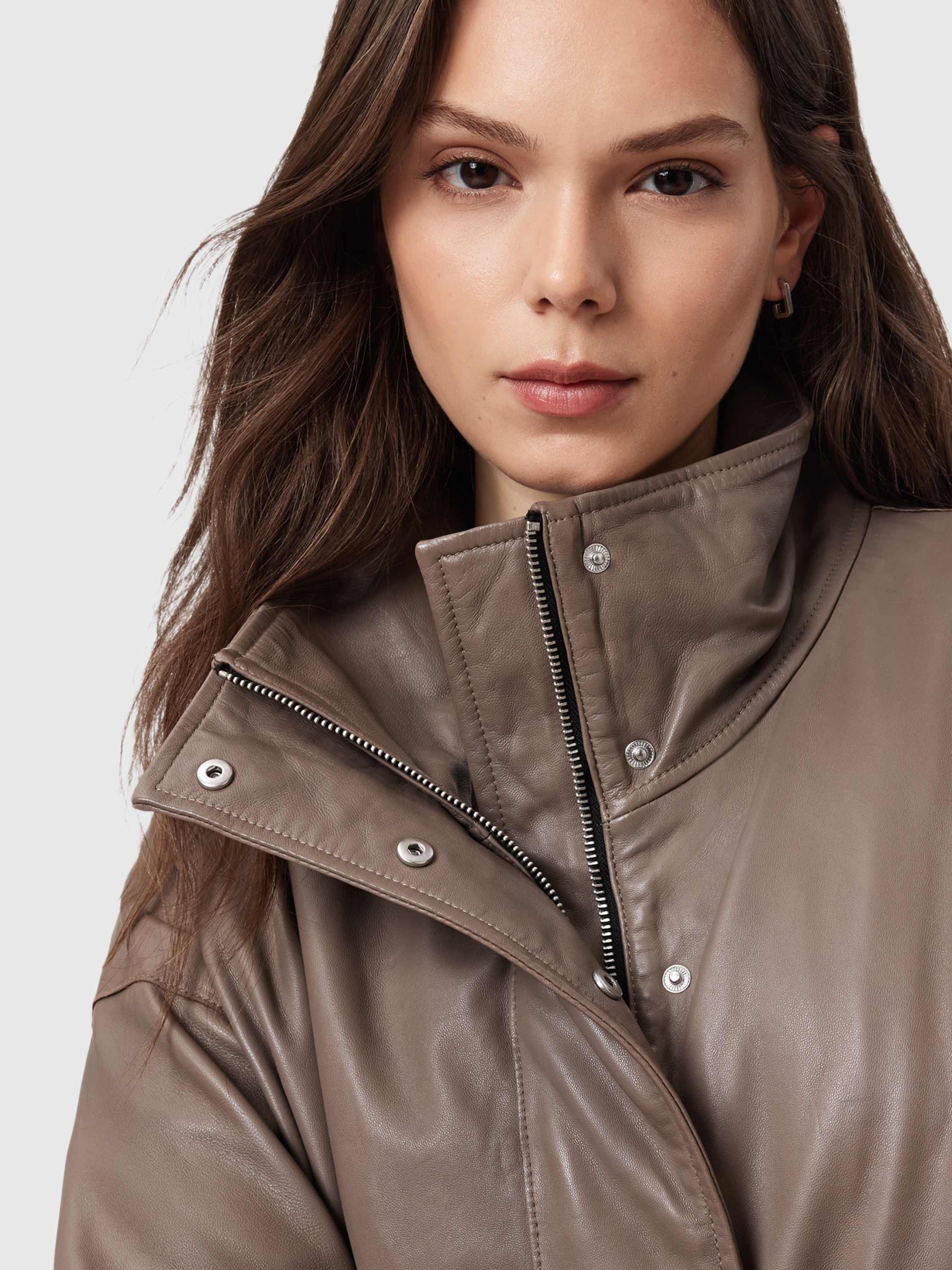 Product image 5 of 8, which shows AllSaints Ryder Pure Leather Jacket, Mocha Brown, L