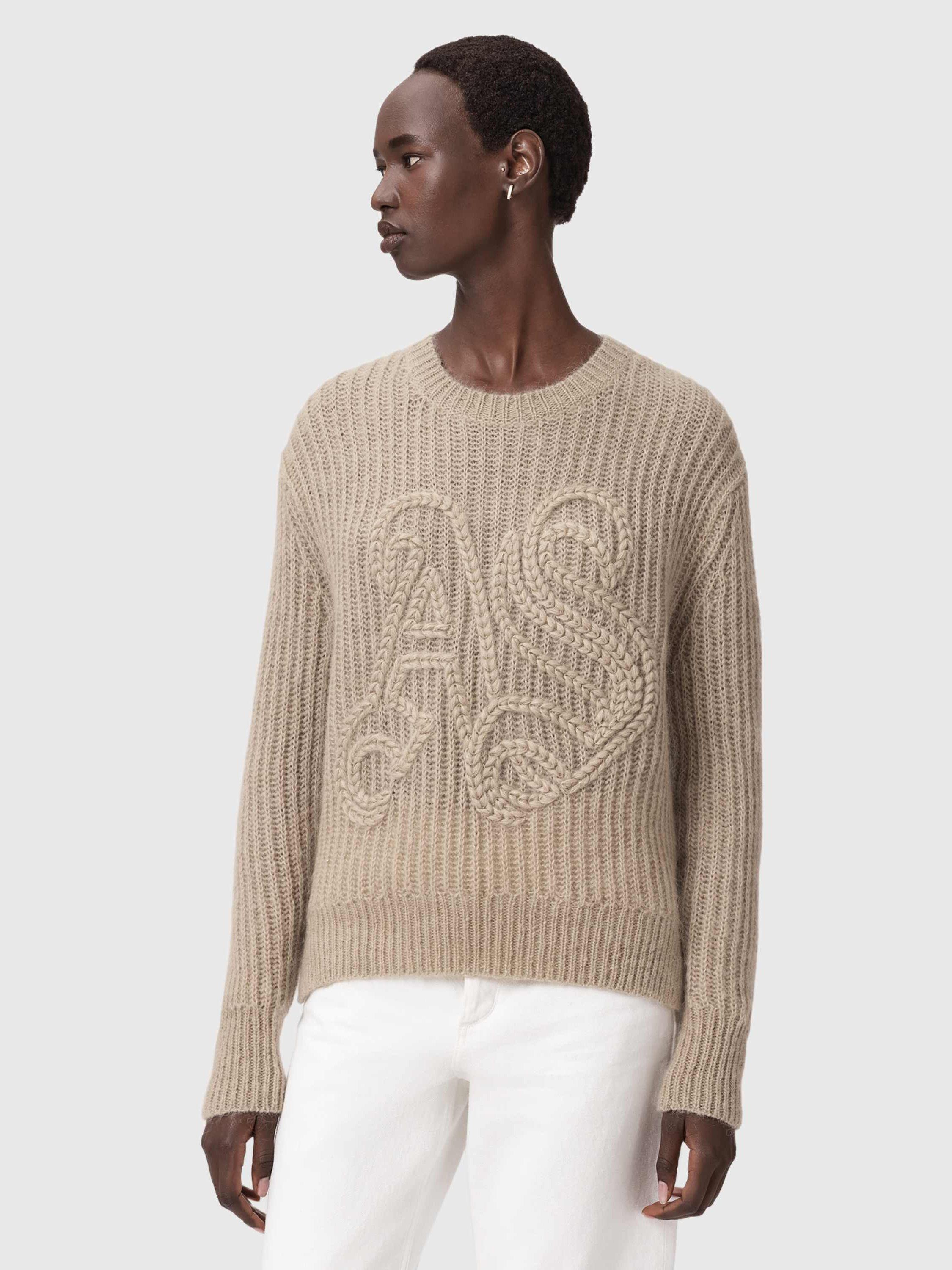 Product image 1 of 6, which shows AllSaints Chain Knit AS Jumper, Barley White, XS