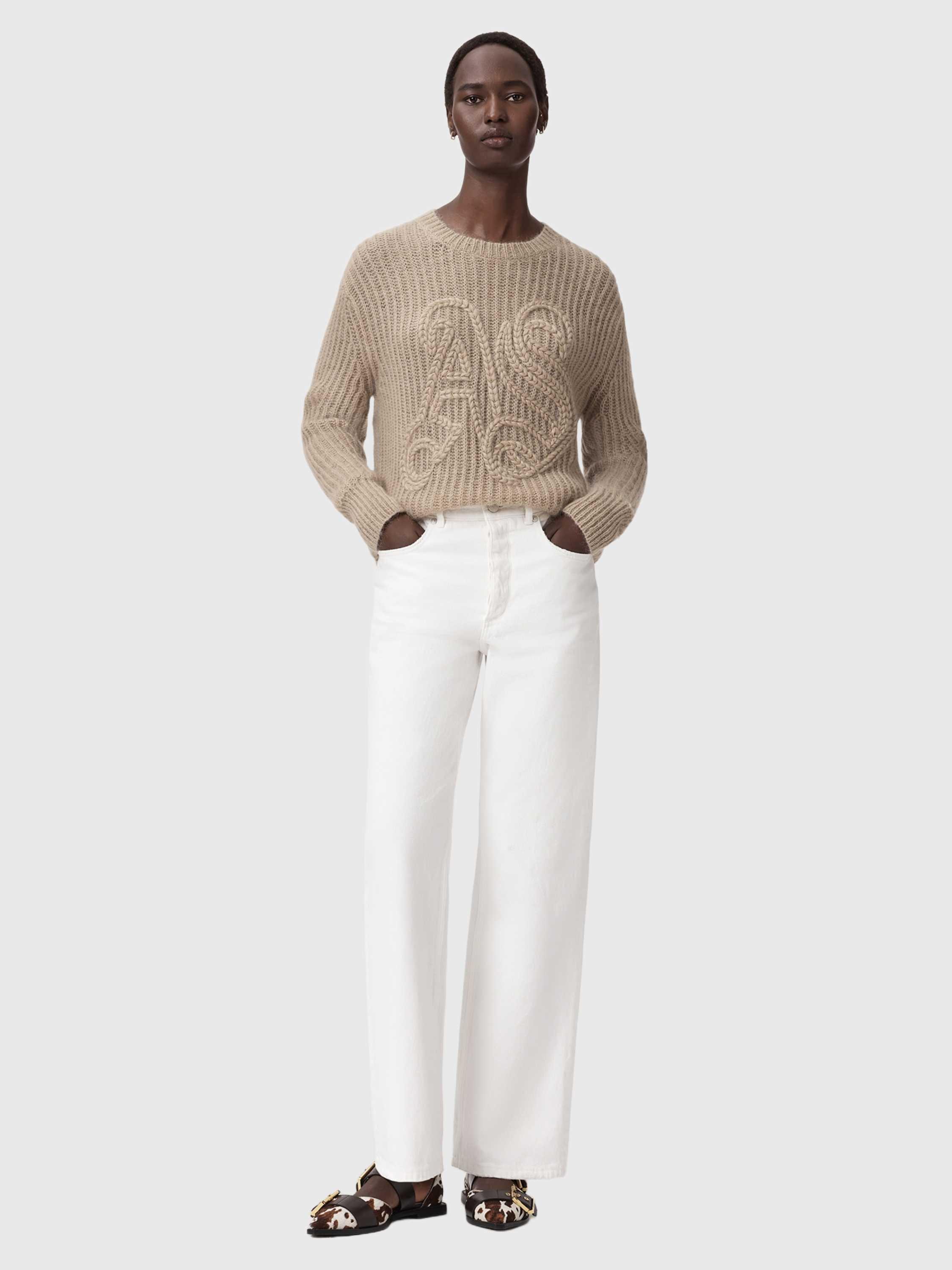 Product image 3 of 6, which shows AllSaints Chain Knit AS Jumper, Barley White, XS