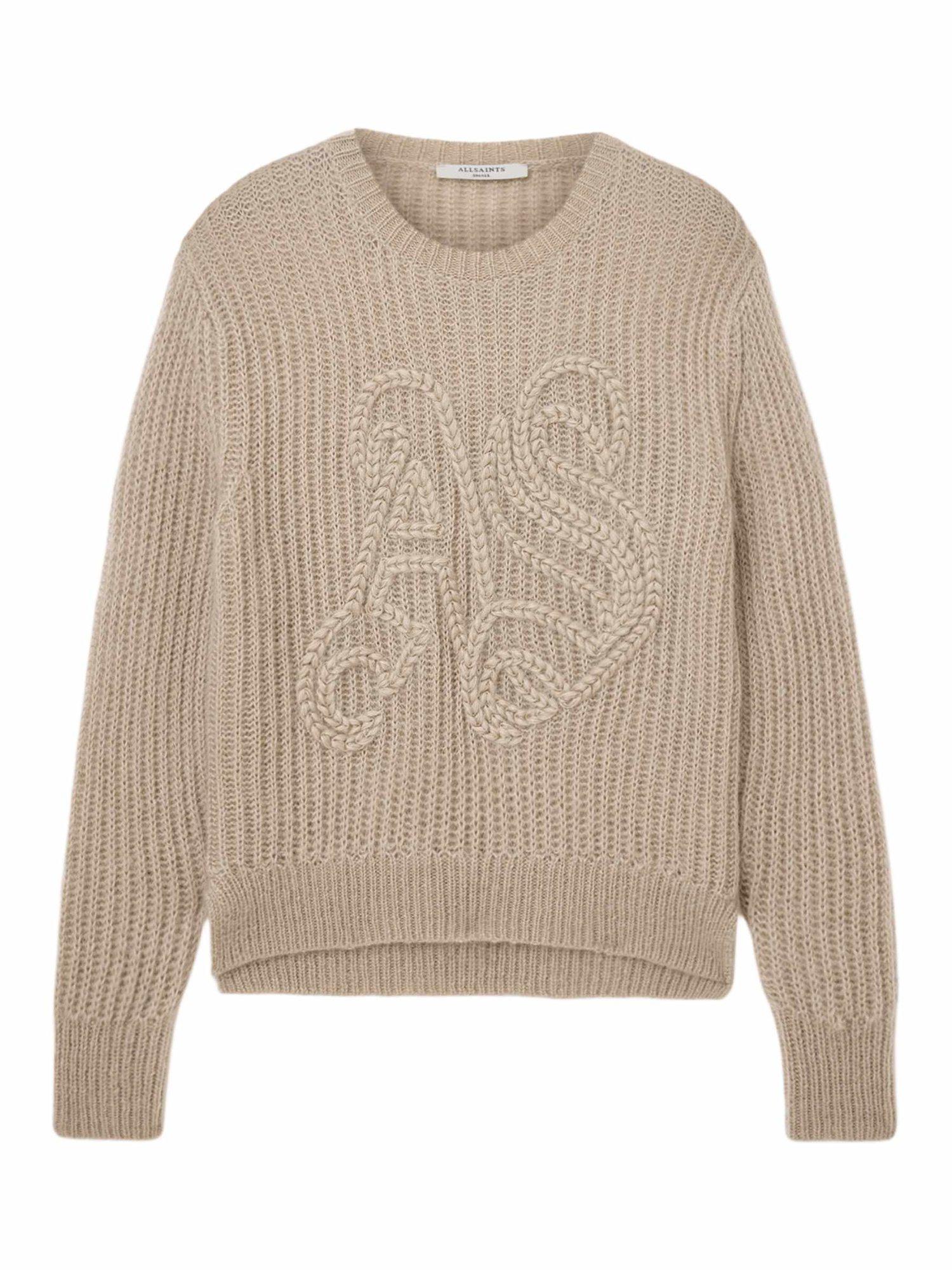 Product image 4 of 6, which shows AllSaints Chain Knit AS Jumper, Barley White, XS