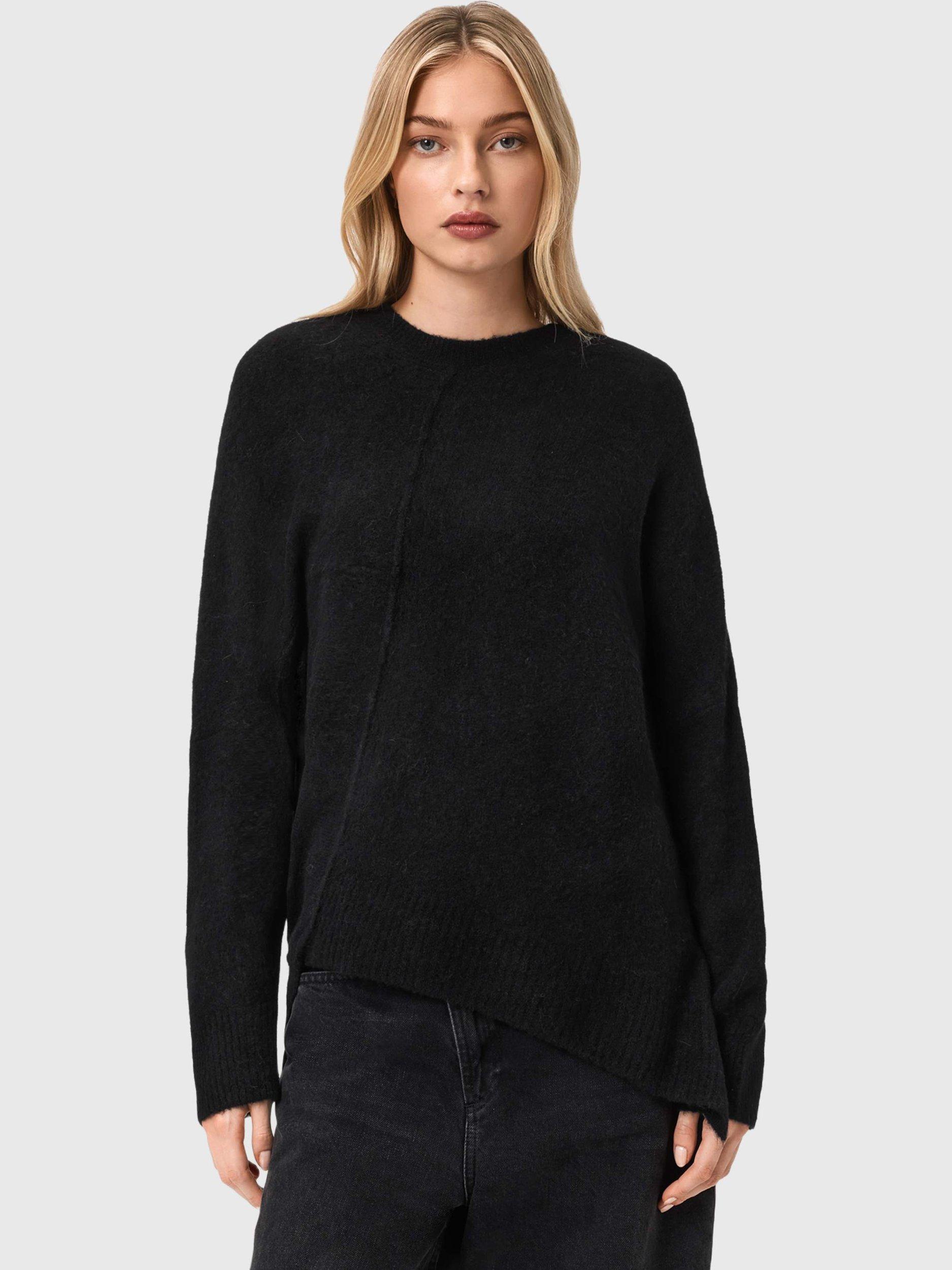 Product image 1 of 8, which shows AllSaints Wool Blend Crew Neck Jumper, Black, L