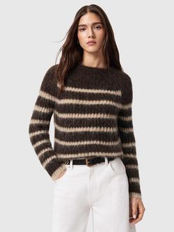 AllSaints Riga Stripe Wool Rich Jumper, Brown/Multi, Brown/Multi