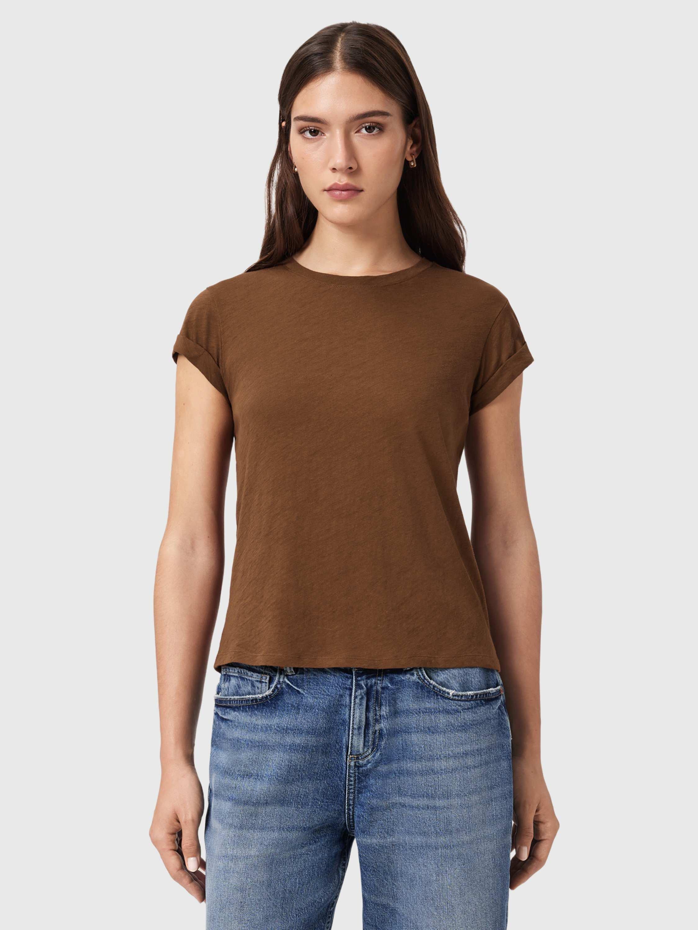 Product image 1 of 8, which shows AllSaints Anna T-Shirt, Cognac Brown, L