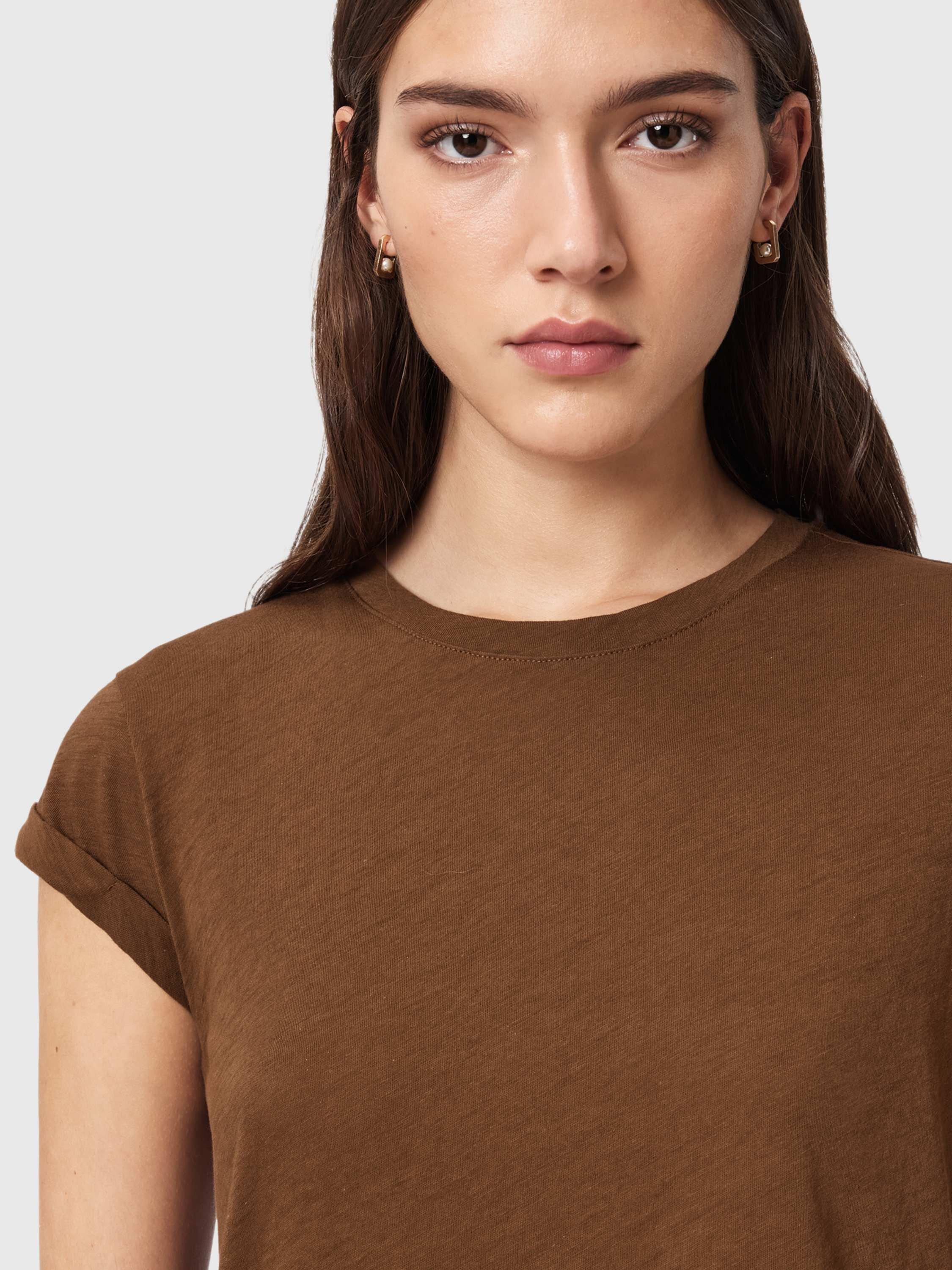 Product image 5 of 8, which shows AllSaints Anna T-Shirt, Cognac Brown, L