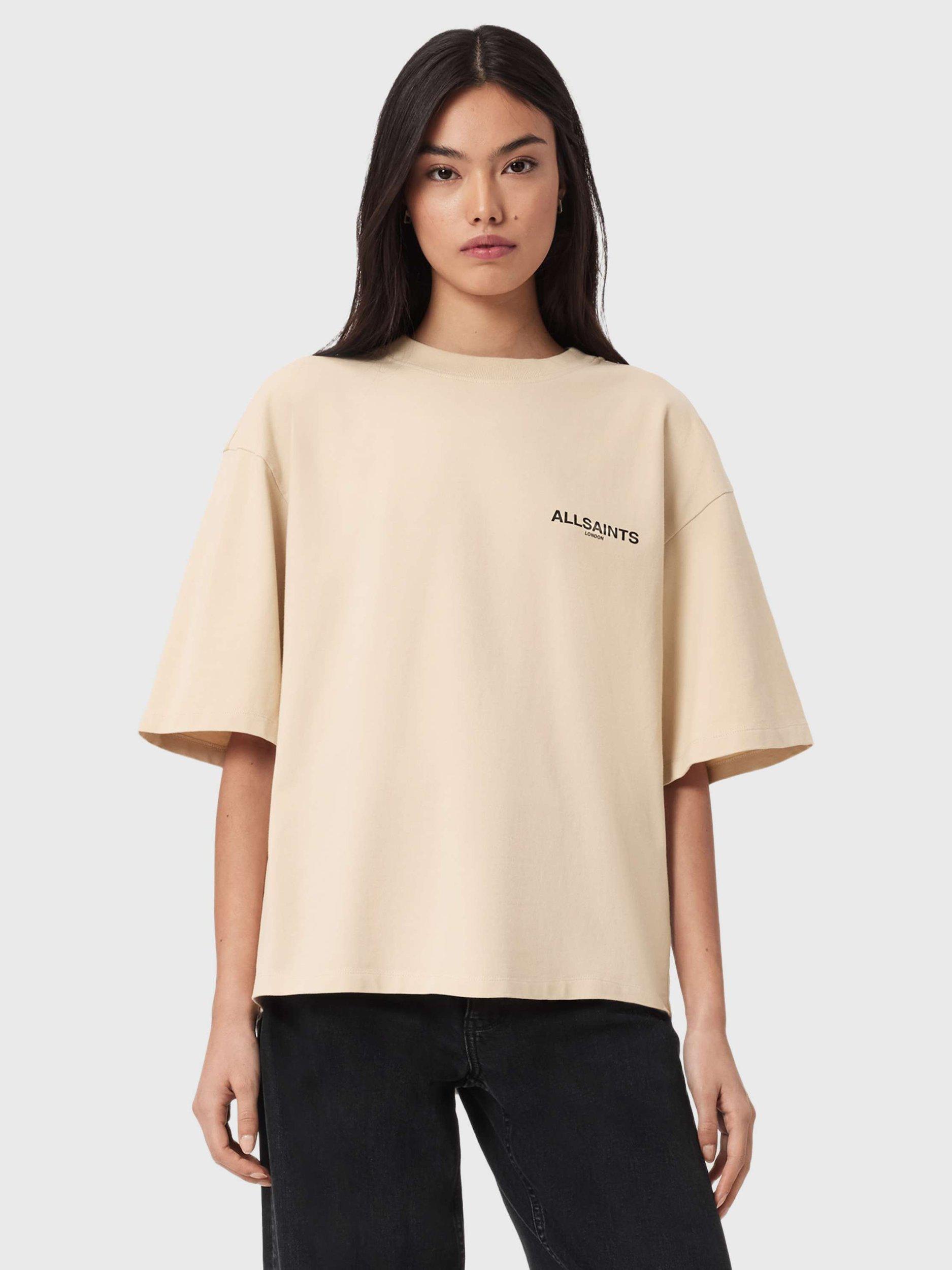 Product image 1 of 7, which shows AllSaints Halis Amelie Graphic T-Shirt, Sandy White, L