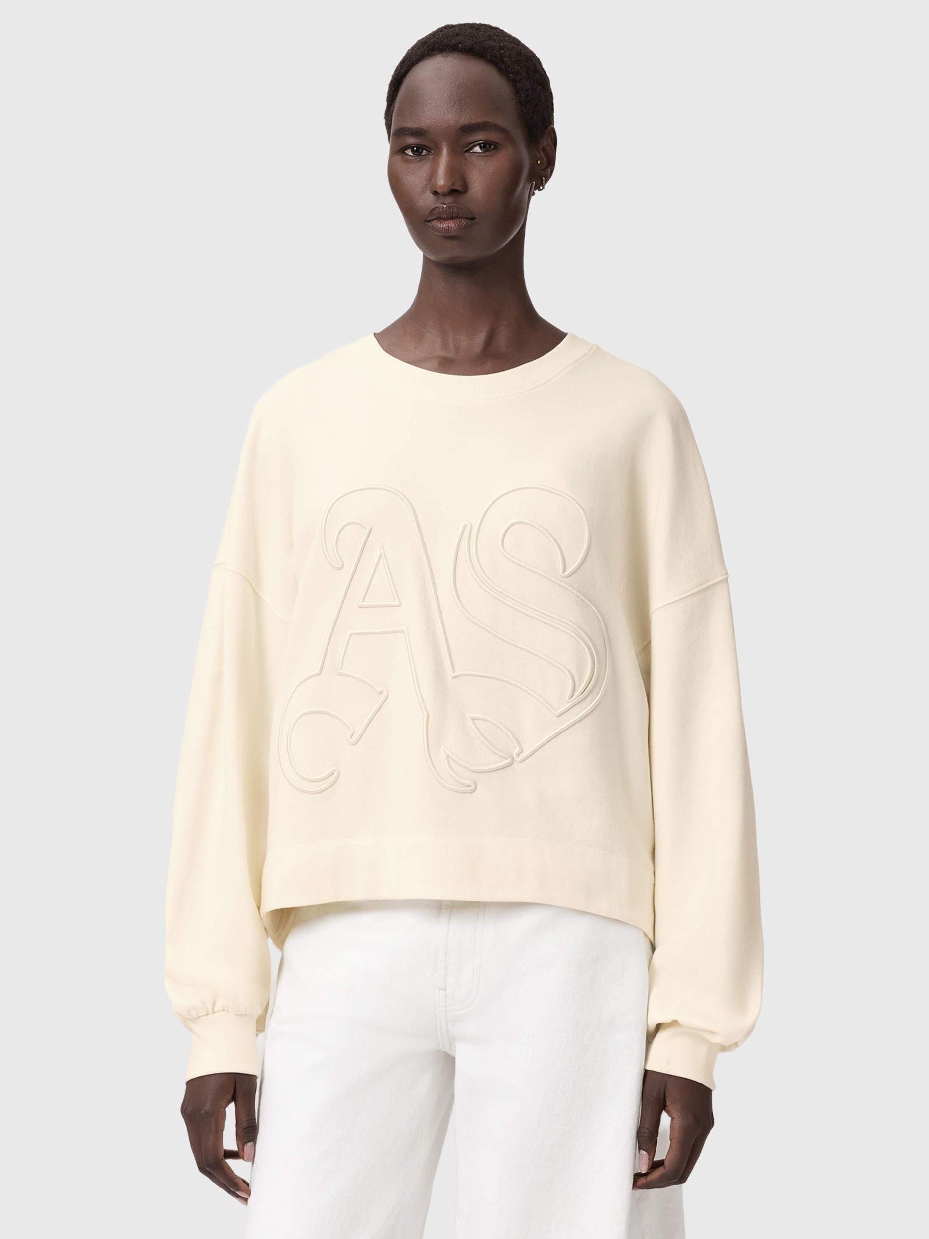 Product image 1 of 5, which shows AllSaints Lila Embossed Sweatshirt, Pebble White, L