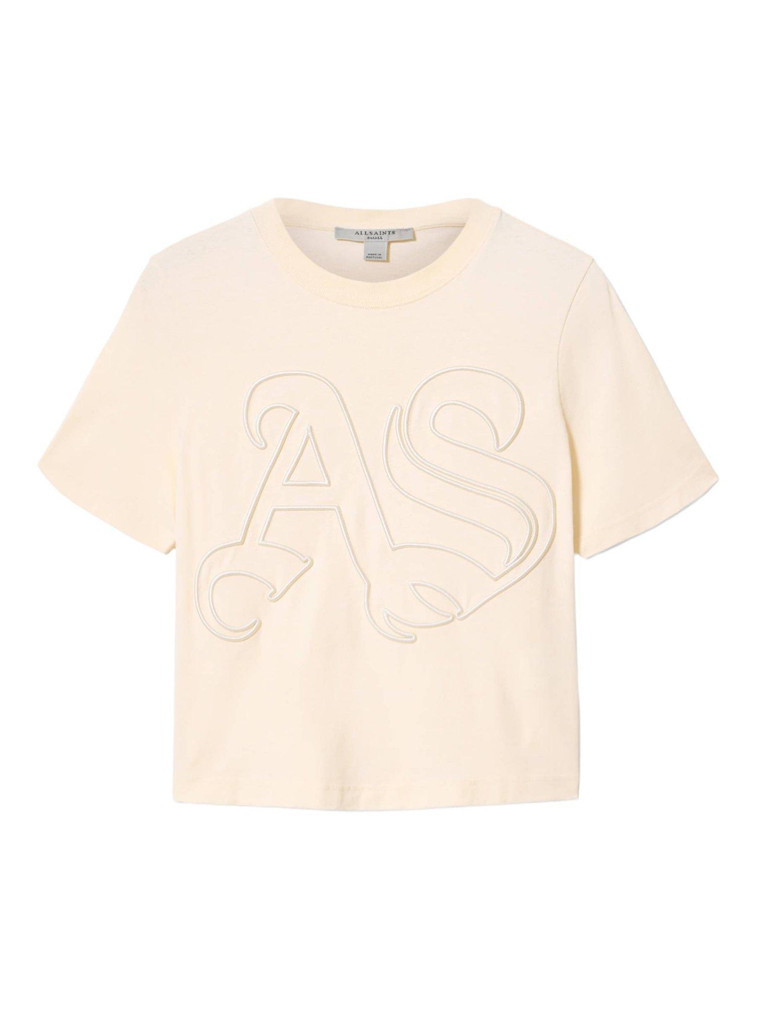 Product image 4 of 7, which shows AllSaints Lisa Embossed T-Shirt, Pebble White, L