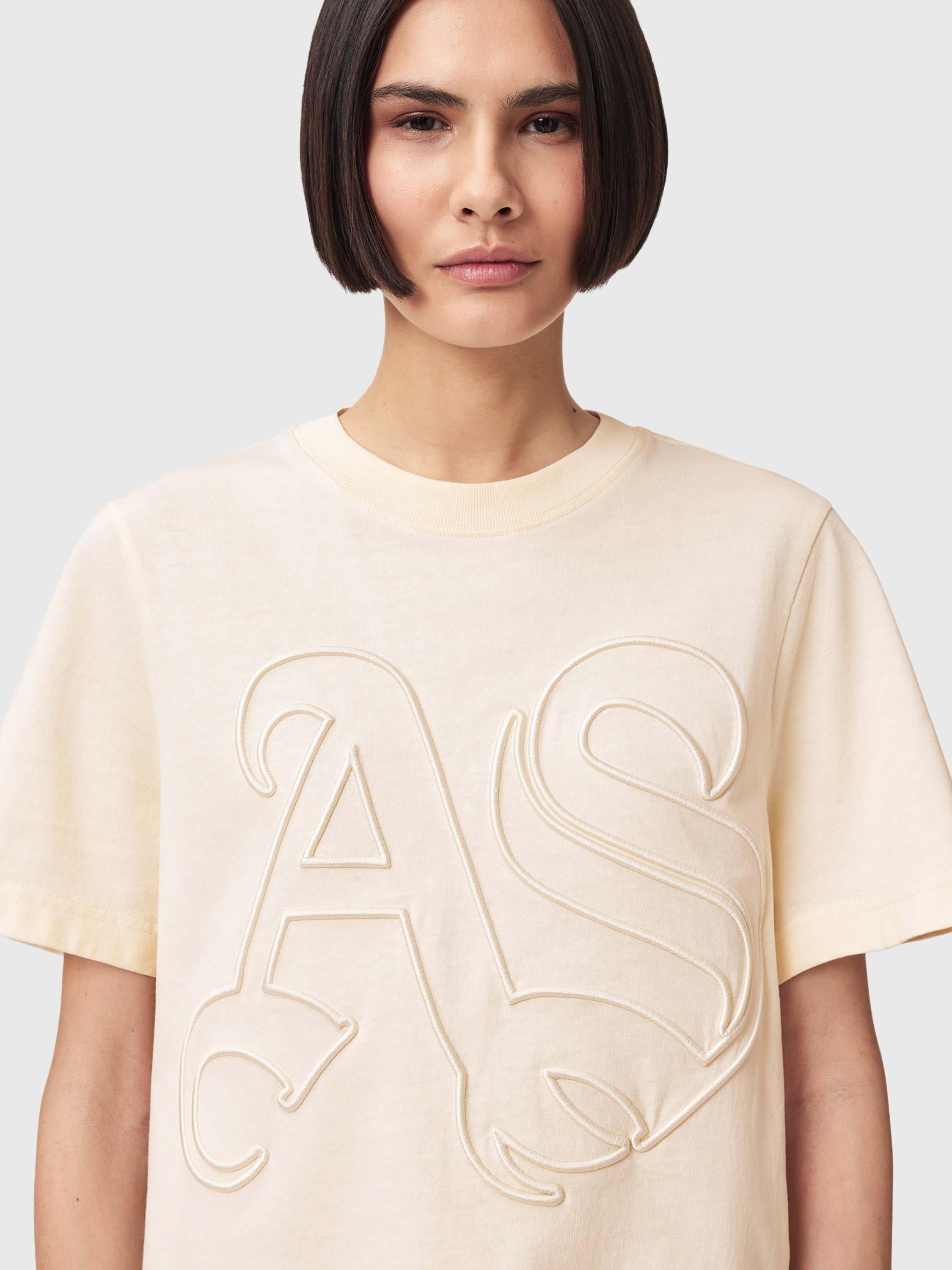 Product image 5 of 7, which shows AllSaints Lisa Embossed T-Shirt, Pebble White, L