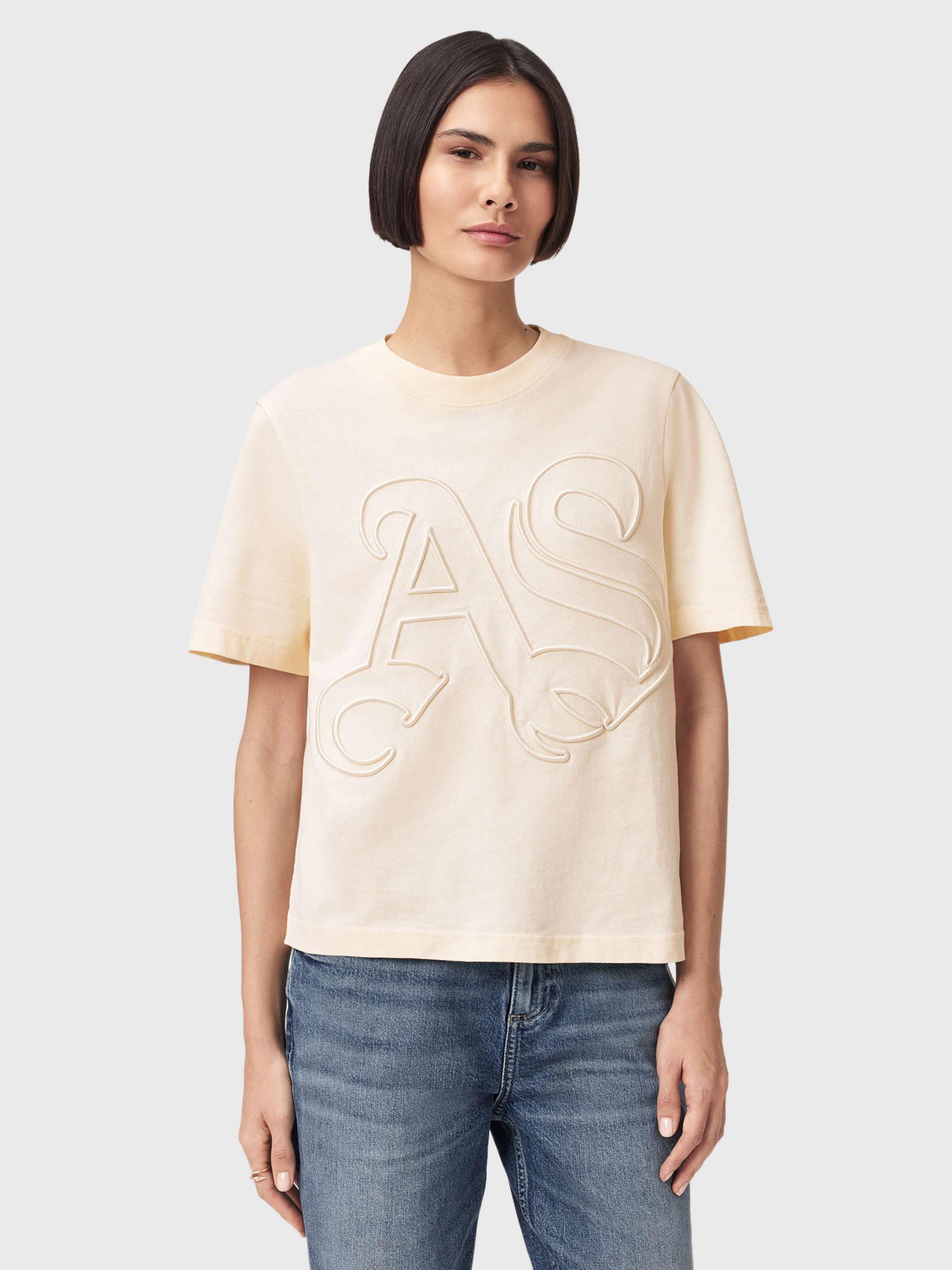 Product image 7 of 7, which shows AllSaints Lisa Embossed T-Shirt, Pebble White, L