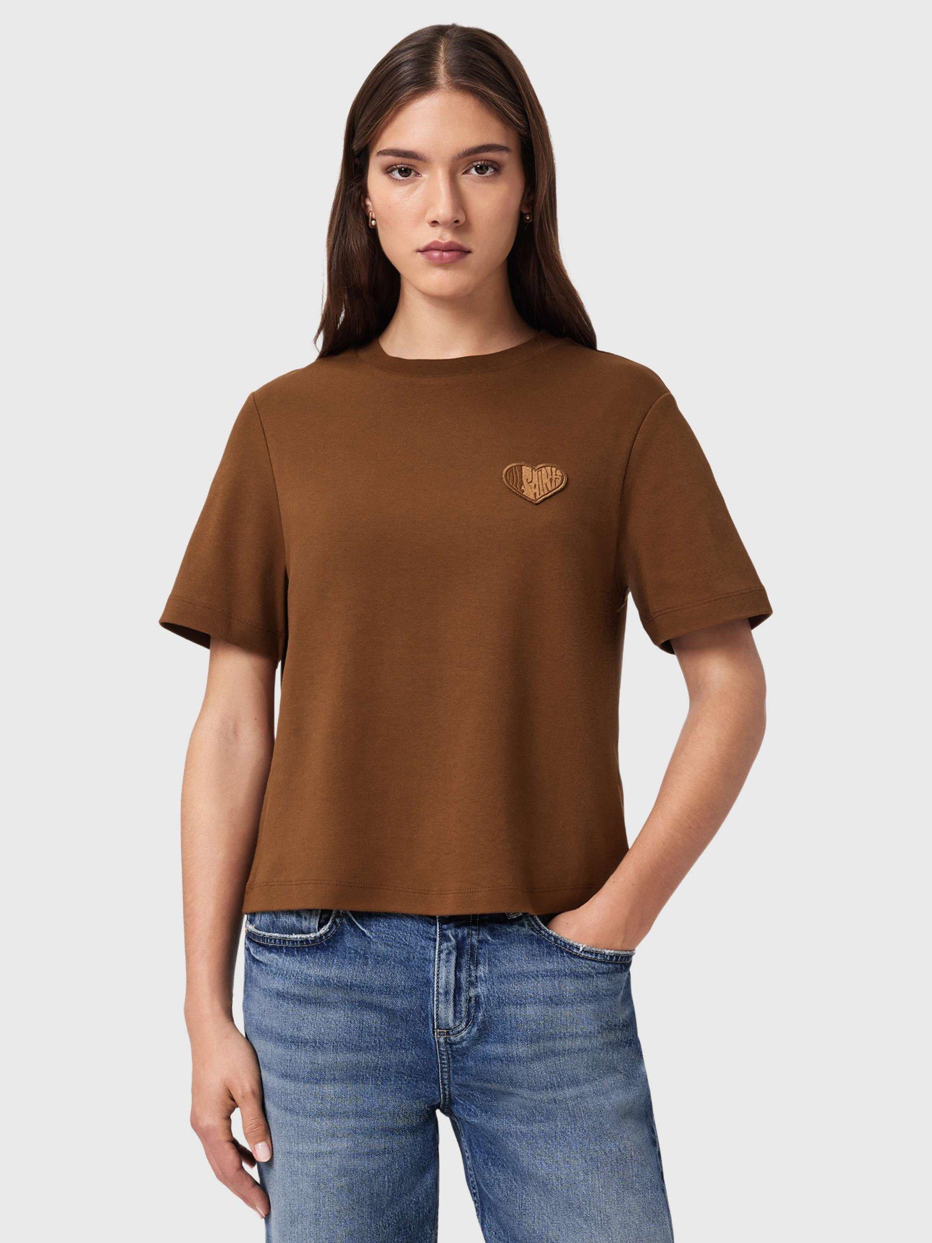 Product image 1 of 9, which shows AllSaints Lover Lisa T-Shirt, Cognac Brown, XS