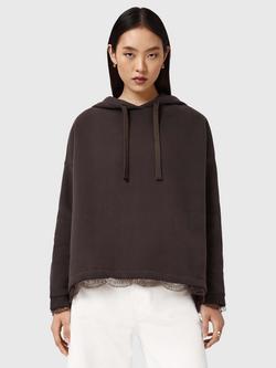 AllSaints Nia Lace Trim Hoodie, Bottle Brown, Bottle Brown