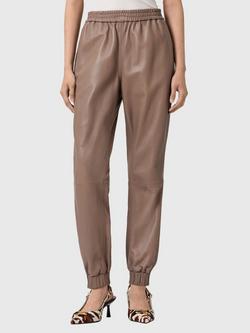 AllSaints Jen Lea Pure Leather Joggers, Mocha Brown, Mocha Brown