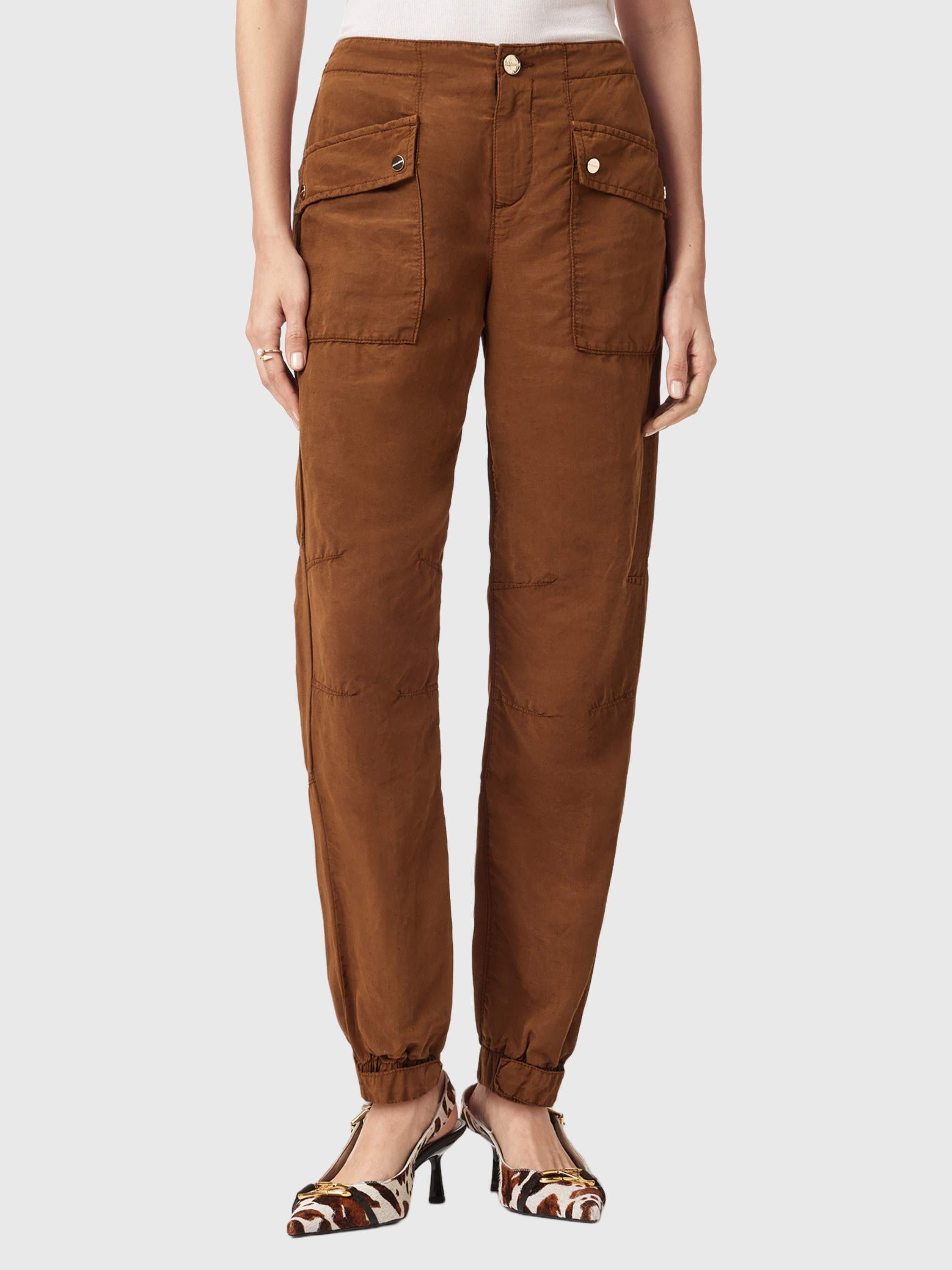 Product image 1 of 6, which shows AllSaints Val Utility Trousers, Cognac Brown, 10