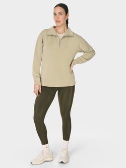 Sweaty Betty Sand Wash Half Zip Longline Sweatshirt, Light Green, Light Green