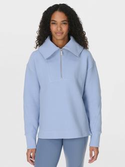 Sweaty Betty Peaceful Half Zip Ribbed Sweatshirt, Glacier Blue, Glacier Blue