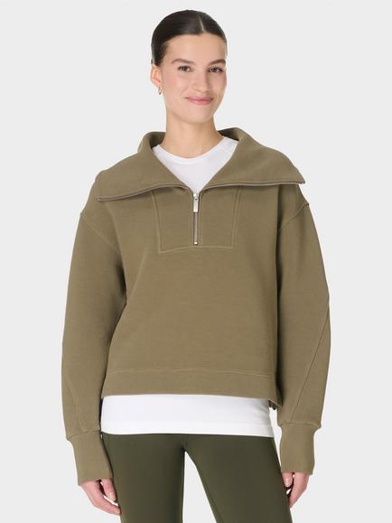 Sweaty Betty Peaceful Rib Half Zip Cropped Sweatshirt, Khaki, Khaki