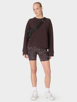 Sweaty Betty Peaceful Ribbed Cropped Sweatshirt, Brown - view 2, Brown