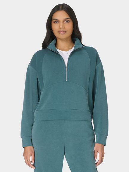 Sweaty Betty Sand Wash Half Zip Rib Mix Sweatshirt, Deep Green, Deep Green