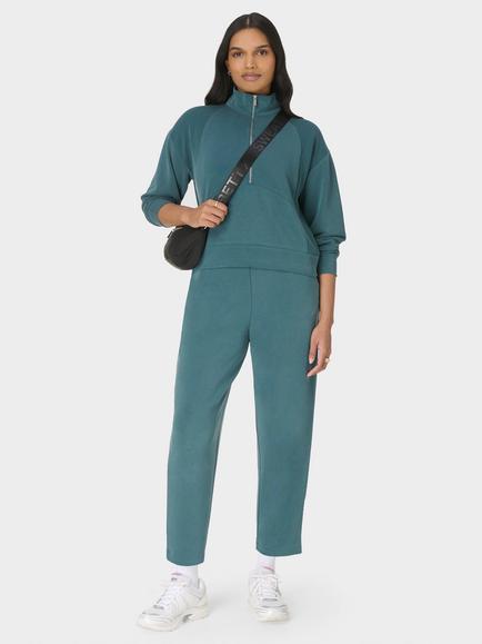 Sweaty Betty Sand Wash Half Zip Rib Mix Sweatshirt, Deep Green - view 2, Deep Green