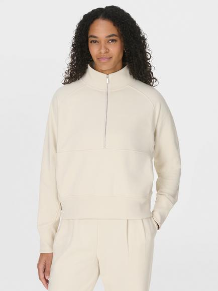 Sweaty Betty Revive Ribbed Half Zip Sweatshirt, Beige, Beige