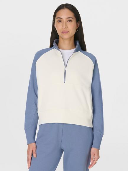 Sweaty Betty Revive Half Zip Colour Block Top, Blue, Blue