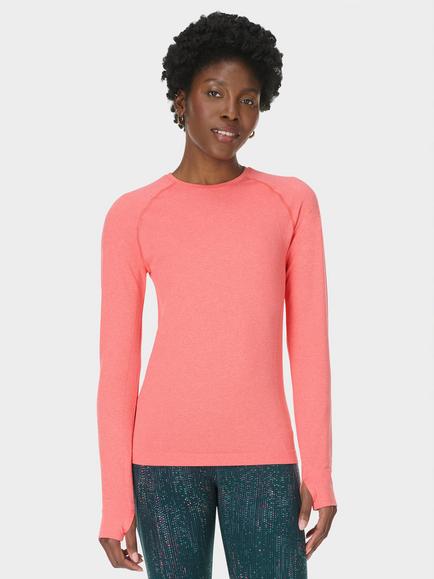 Sweaty Betty Athlete Seamless Long Sleeve Workout Top, Apricot Orange Melon Pink Marl, Apricot Orange Melon Pink Marl