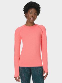 Sweaty Betty Athlete Seamless Long Sleeve Workout Top, Apricot Orange Melon Pink Marl - view 2, Apricot Orange Melon Pink Marl