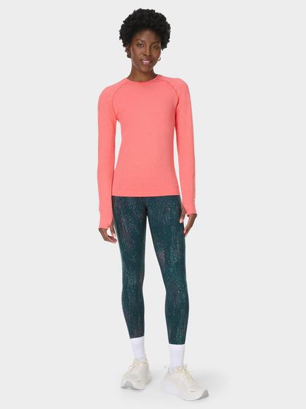 Sweaty Betty Athlete Seamless Long Sleeve Workout Top, Apricot Orange Melon Pink Marl - view 2, Apricot Orange Melon Pink Marl