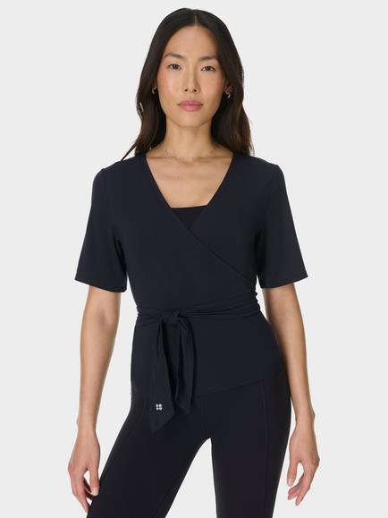 Sweaty Betty Soft Flow Studio Wrap Top, Black, Black