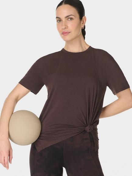 Sweaty Betty Soft Flow Studio Longline T-Shirt, Brown Mid, Brown Mid
