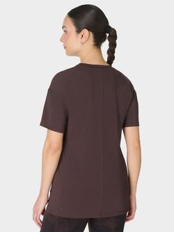 Sweaty Betty Soft Flow Studio Longline T-Shirt, Brown Mid - view 2, Brown Mid