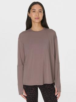 Sweaty Betty Soft Flow Studio Longline Long Sleeve Top, Brown, Brown