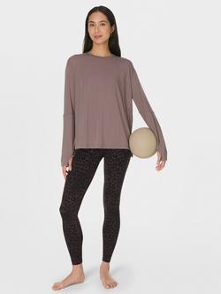 Sweaty Betty Soft Flow Studio Longline Long Sleeve Top, Brown - view 2, Brown