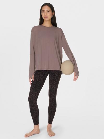 Sweaty Betty Soft Flow Studio Longline Long Sleeve Top, Brown - view 2, Brown