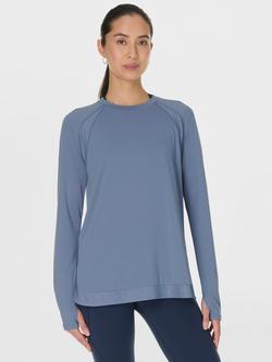 Sweaty Betty Breathe Easy Longline Long Sleeve Top, Blue - view 2, Blue