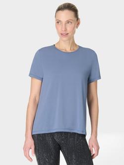 Sweaty Betty Breathe Easy Textured Pleat Back T-Shirt, Blue, Blue