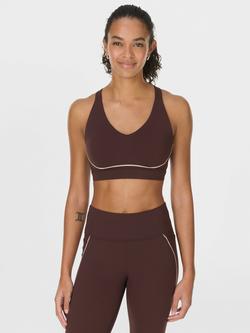 Sweaty Betty Power Pulse Contrast Stitch Sports Bra, Brown, Brown