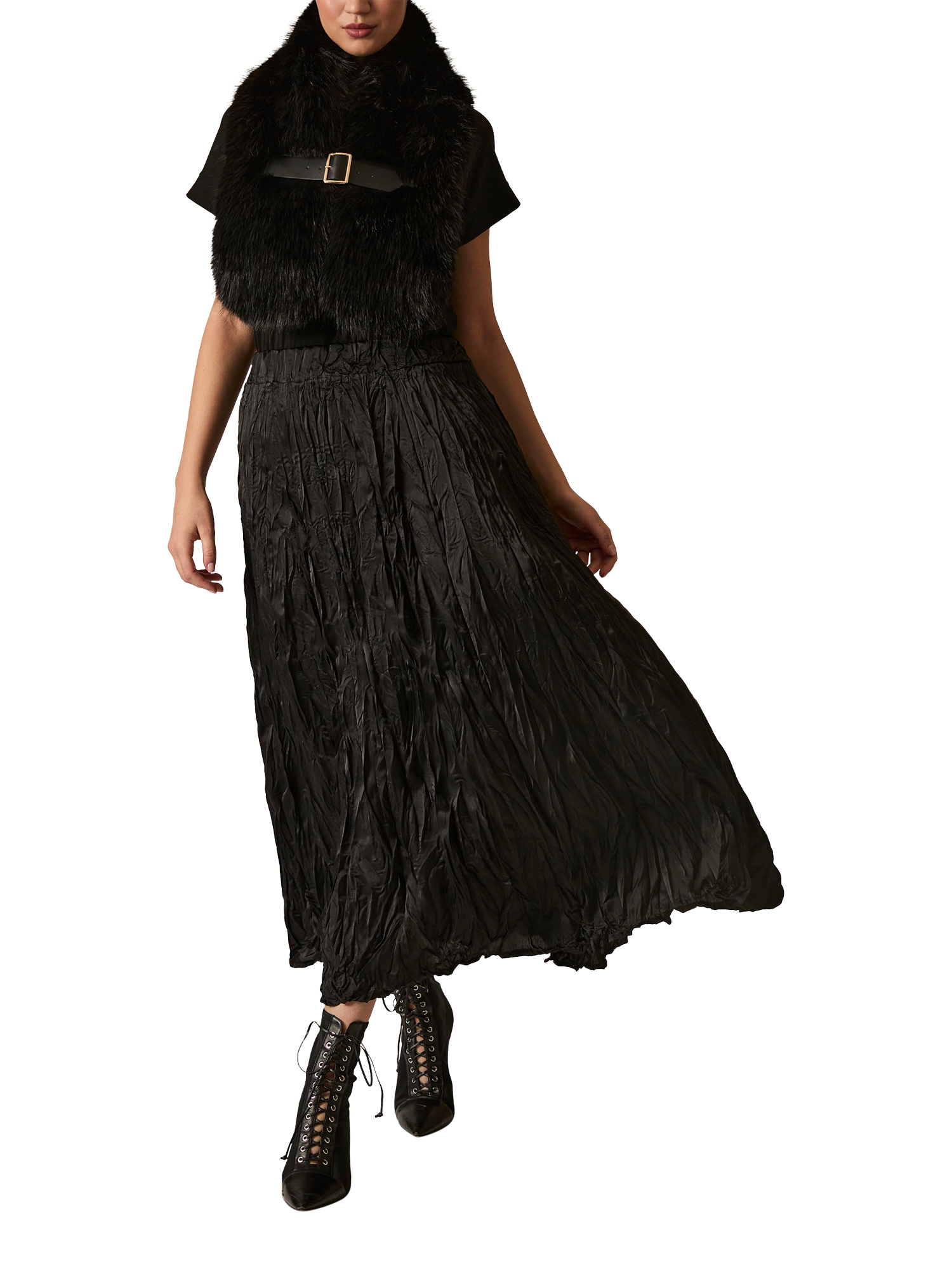 Product image 1 of 5, which shows James Lakeland Crinkled Maxi Skirt, Black, 8
