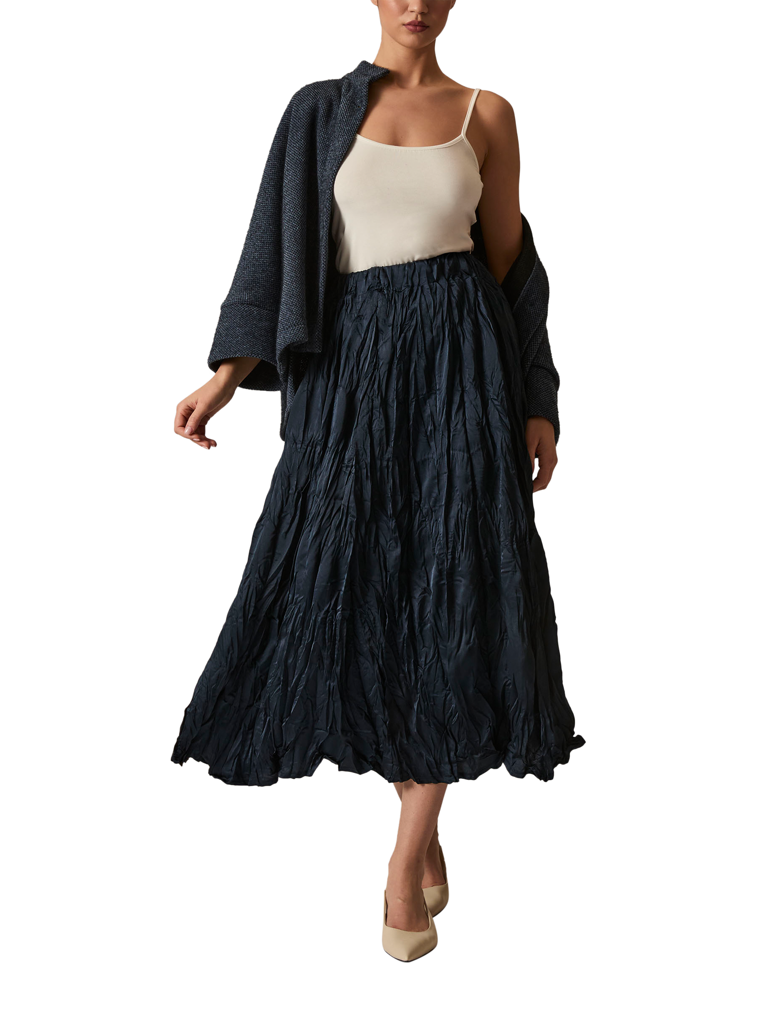 Product image 5 of 6, which shows James Lakeland Crinkled Maxi Skirt, Navy, 8
