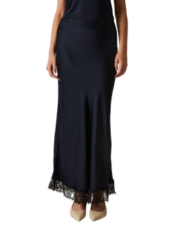 James Lakeland Satin Lace Maxi Skirt, Navy