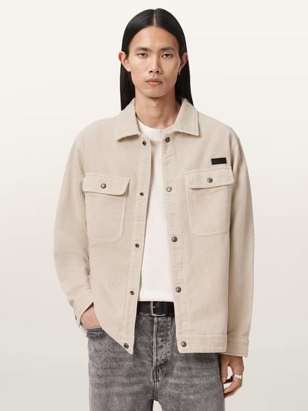 AllSaints Castleford Organic Cotton Shacket, Pebble White