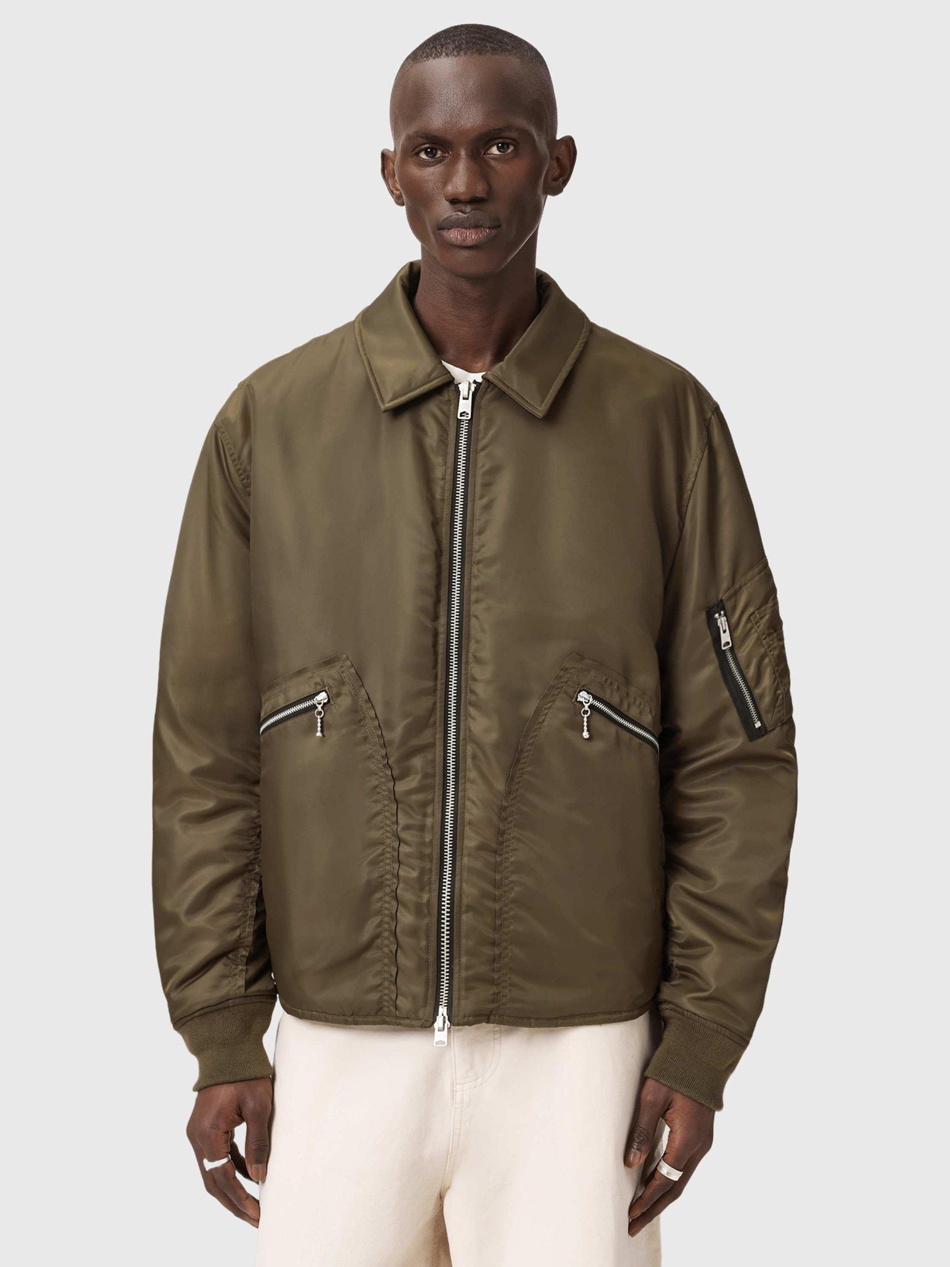 Product image 1 of 7, which shows AllSaints Fallon Oversized Bomber Jacket, Khaki Brown, L