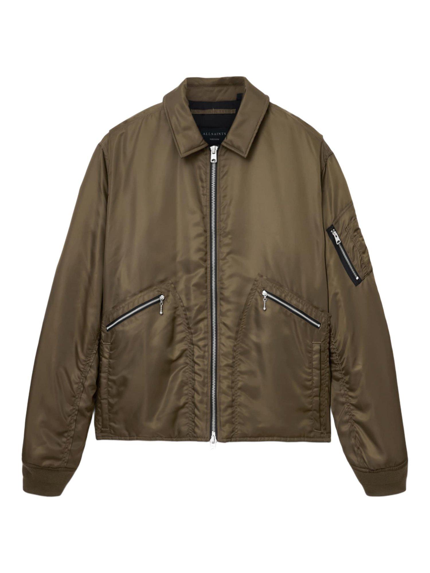 Product image 4 of 7, which shows AllSaints Fallon Oversized Bomber Jacket, Khaki Brown, L