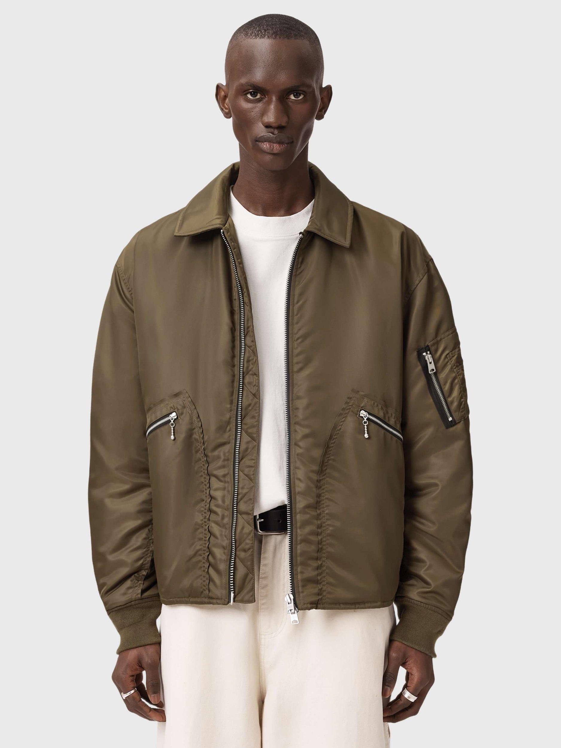 Product image 5 of 7, which shows AllSaints Fallon Oversized Bomber Jacket, Khaki Brown, L