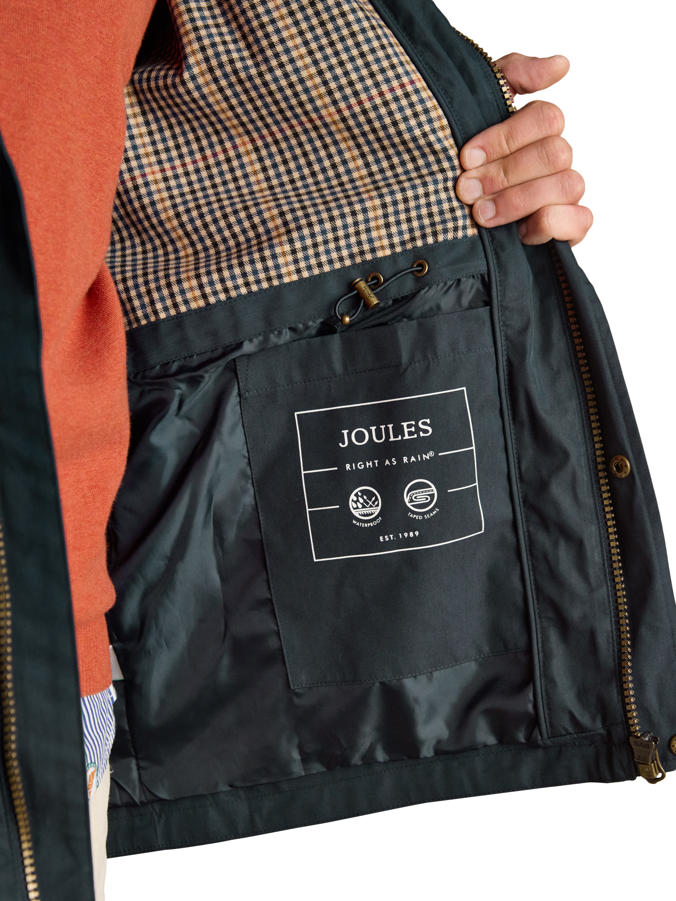 Product image 4 of 10, which shows Joules Portman Waterproof Raincoat, Navy, S