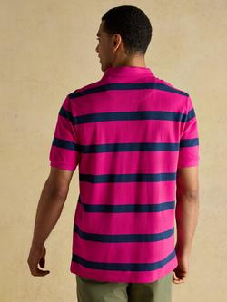 Joules Woody Cotton Regular Fit Short Sleeve Striped Polo Shirt, Navy/White - view 2, Pink/Blue