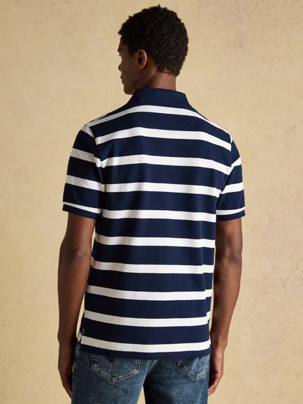 Joules Woody Cotton Regular Fit Short Sleeve Striped Polo Shirt, Navy/White - view 2, Navy/White