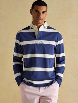 Joules Striped Cotton Rugby Shirt, Blue/White, Blue/White