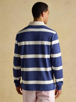 Joules Striped Cotton Rugby Shirt, Blue/White - view 2, Blue/White