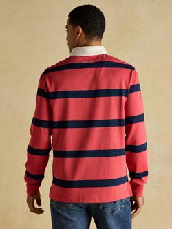 Joules Striped Cotton Rugby Shirt, Blue/White - view 2, Red
